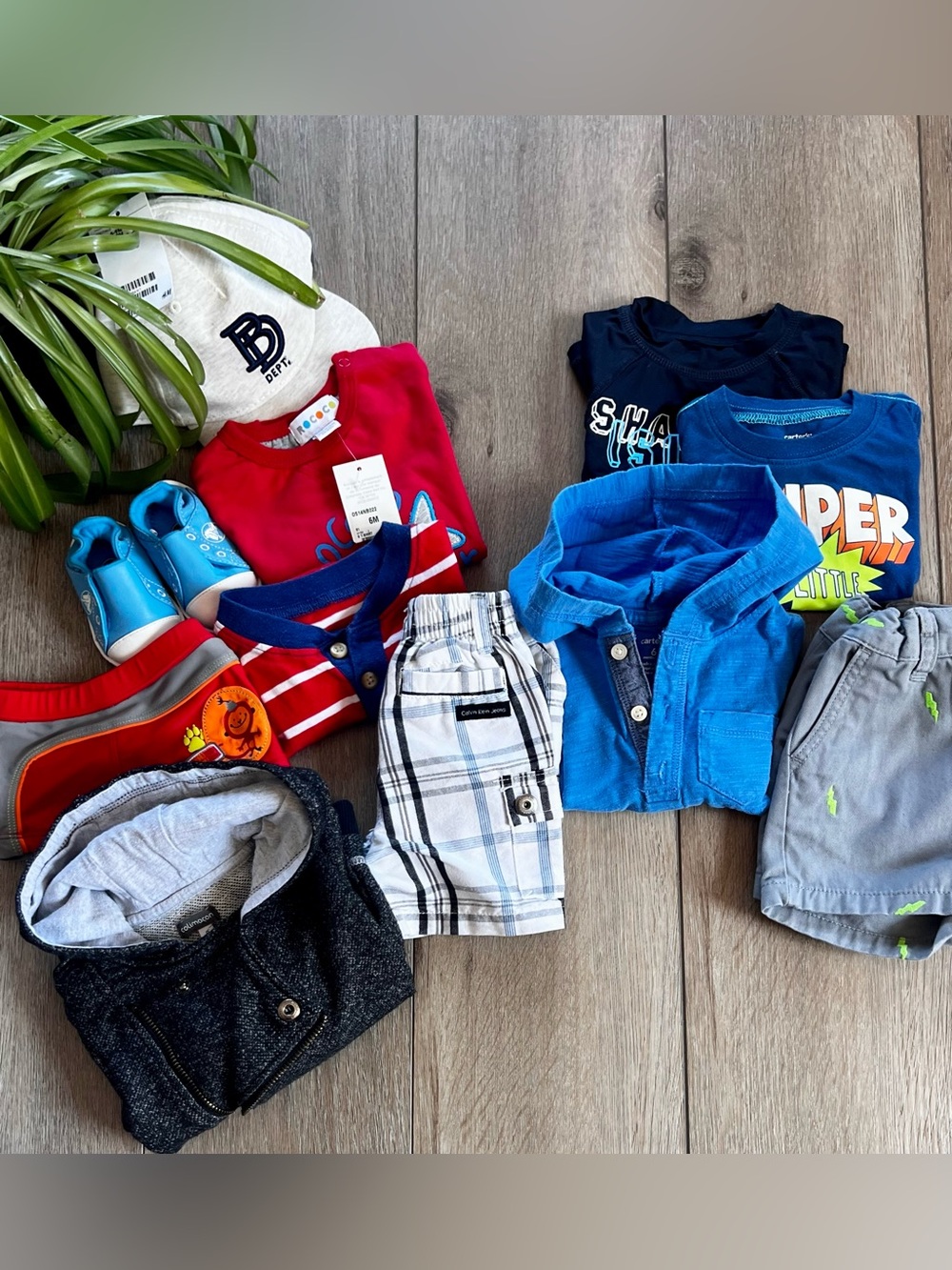 6-9 mth baby boys Black Hoodie & Mixed Summer Outfit Bundle